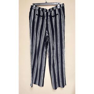 Merona Womens High Rise Wide Leg Pants Black White Striped Sz M